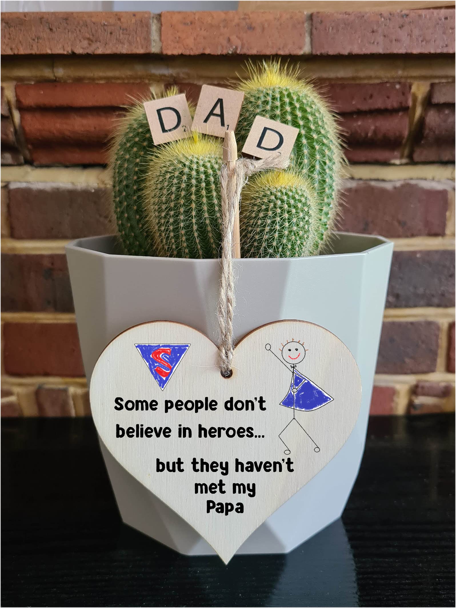 Handmade Wooden Hanging Heart Plaque Gift for Papa Novelty Funny Keepsake