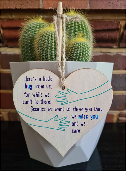 The Plum Penguin Handmade Wooden Hanging Heart Plaque Gift a little hug from us to show you we care miss you long distance wall hanger cute rainbow design for family friends grandparents