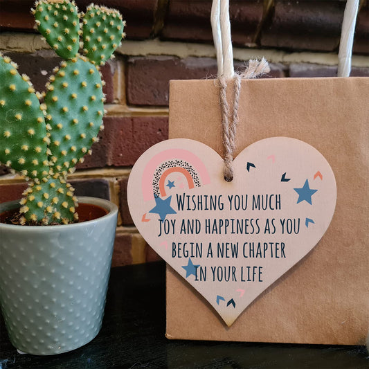 The Plum Penguin Handmade Wooden Hanging Heart Plaque Gift Joy and Happiness New Chapter Leaving Retirement Present Colleague Friend Card Alternative