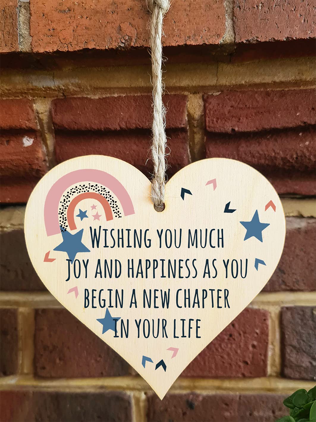 The Plum Penguin Handmade Wooden Hanging Heart Plaque Gift Joy and Happiness New Chapter Leaving Retirement Present Colleague Friend Card Alternative