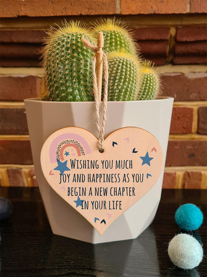 The Plum Penguin Handmade Wooden Hanging Heart Plaque Gift Joy and Happiness New Chapter Leaving Retirement Present Colleague Friend Card Alternative