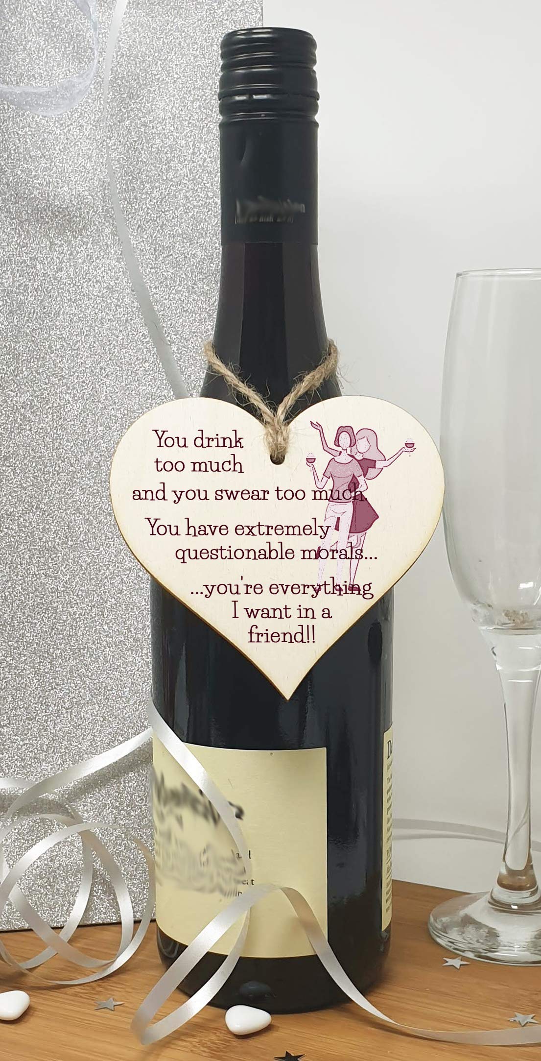 The Plum Penguin Handmade Wooden Hanging Heart Plaque Gift You're everything I want in a friend novelty alcohol funny window wall hanger absent friends friendship keepsake