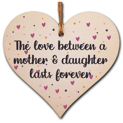 The Plum Penguin Handmade Wooden Hanging Heart Plaque Gift Love Between Mother Daughter Forever Present Friendship Thoughtful Wall Hanger