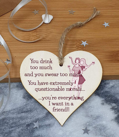 The Plum Penguin Handmade Wooden Hanging Heart Plaque Gift You're everything I want in a friend novelty alcohol funny window wall hanger absent friends friendship keepsake