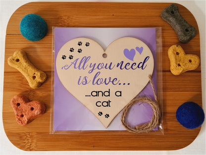 Handmade Wooden Hanging Heart Plaque Gift for Cat Lovers Novelty Funny Keepsake