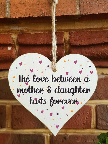 The Plum Penguin Handmade Wooden Hanging Heart Plaque Gift Love Between Mother Daughter Forever Present Friendship Thoughtful Wall Hanger