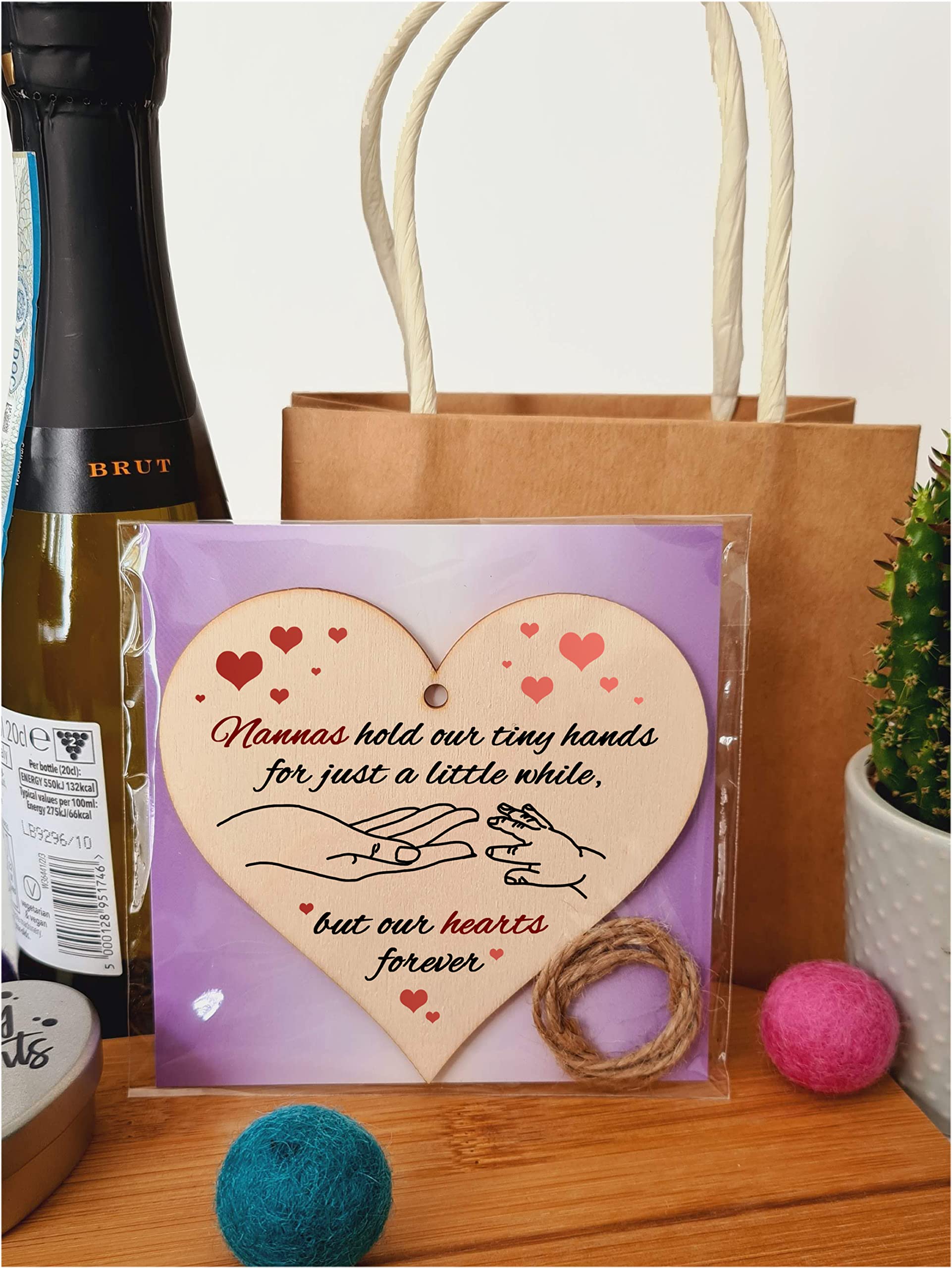 Handmade Wooden Hanging Heart Plaque Gift for Nannas from Kids Babies Thoughtful Keepsake