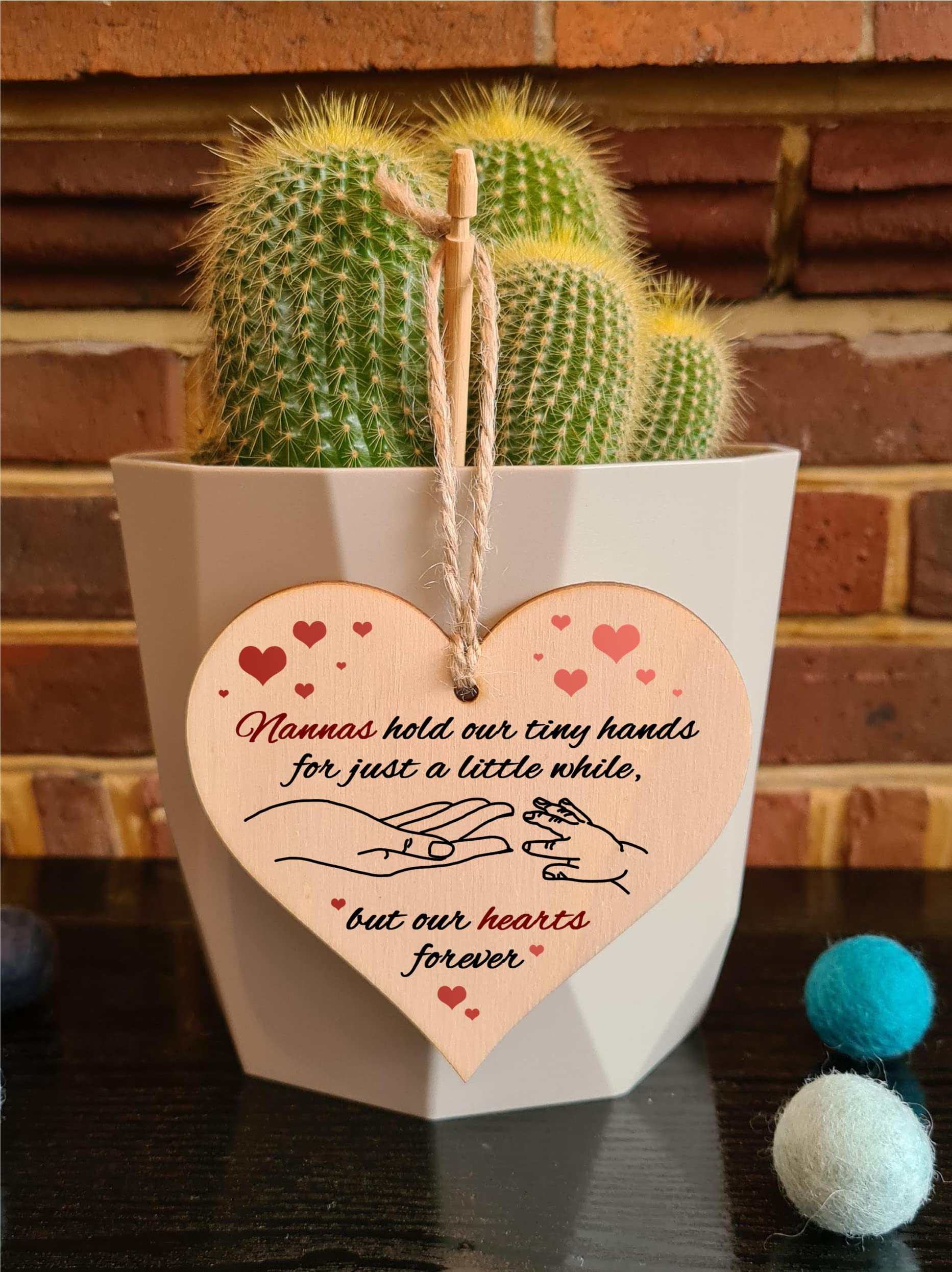 Handmade Wooden Hanging Heart Plaque Gift for Nannas from Kids Babies Thoughtful Keepsake