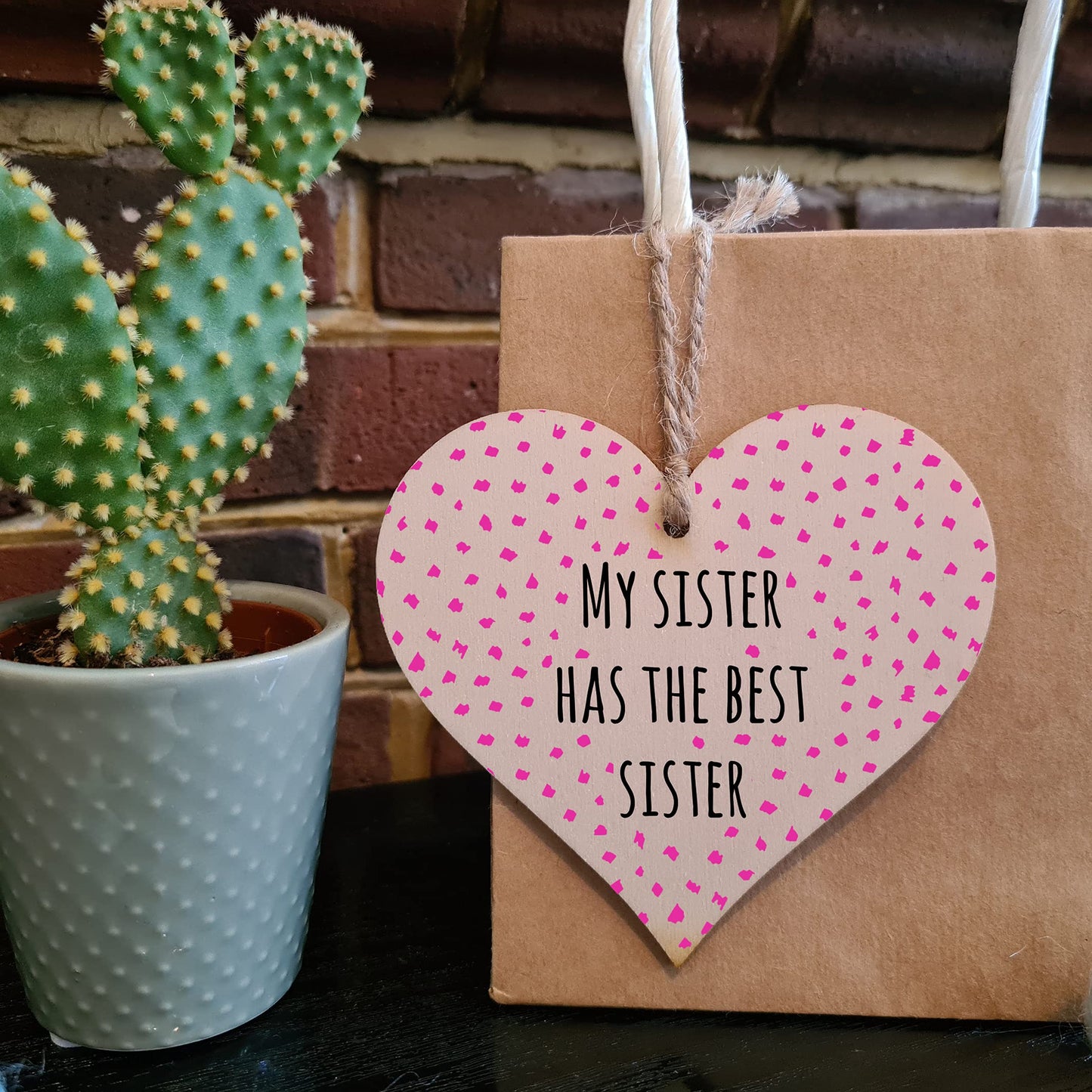 The Plum Penguin Handmade Wooden Hanging Heart Plaque Gift My Sister Best Sister Funny Wall Hanger Family Present Card Alternative