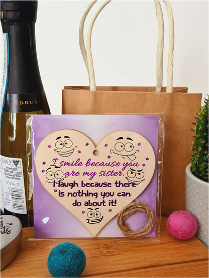 Handmade Wooden Hanging Heart Plaque Gift Perfect for Sisters Lovely Friendship Keepsake