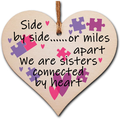 Handmade Wooden Hanging Heart Plaque Gift Perfect for Sisters Lovely Friendship Keepsake