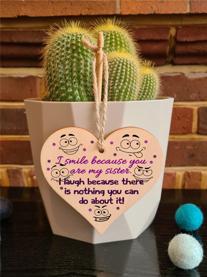 Handmade Wooden Hanging Heart Plaque Gift Perfect for Sisters Lovely Friendship Keepsake