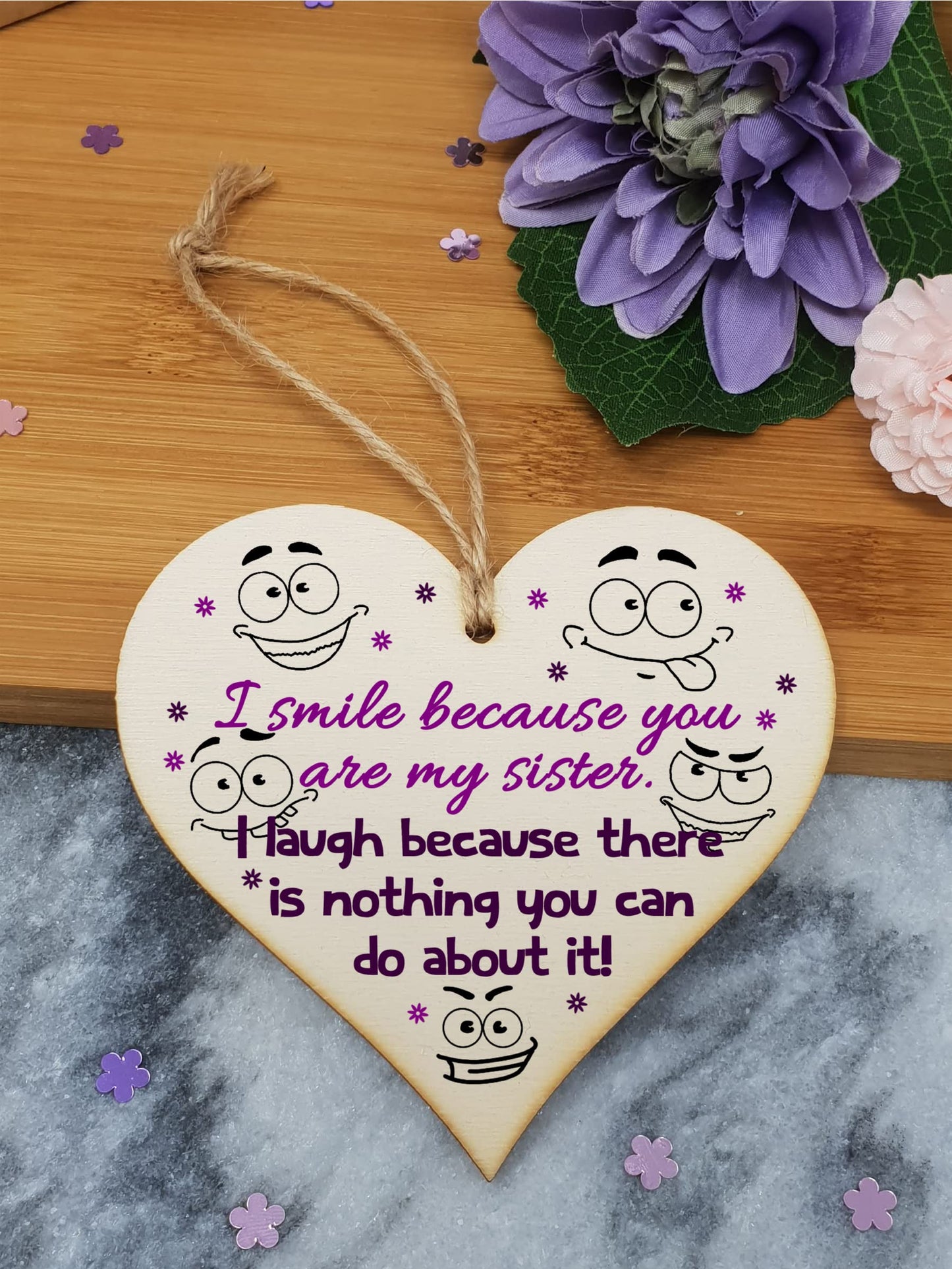Handmade Wooden Hanging Heart Plaque Gift Perfect for Sisters Lovely Friendship Keepsake