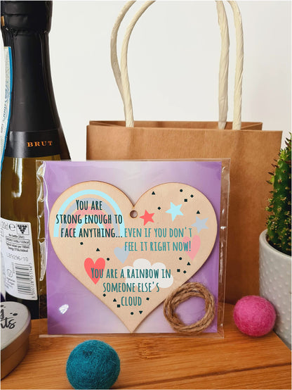 The Plum Penguin You Are Strong Enough to Face Anything Rainbow Inspirational Hanging Heart Wooden Decoration Gift Card Alternative