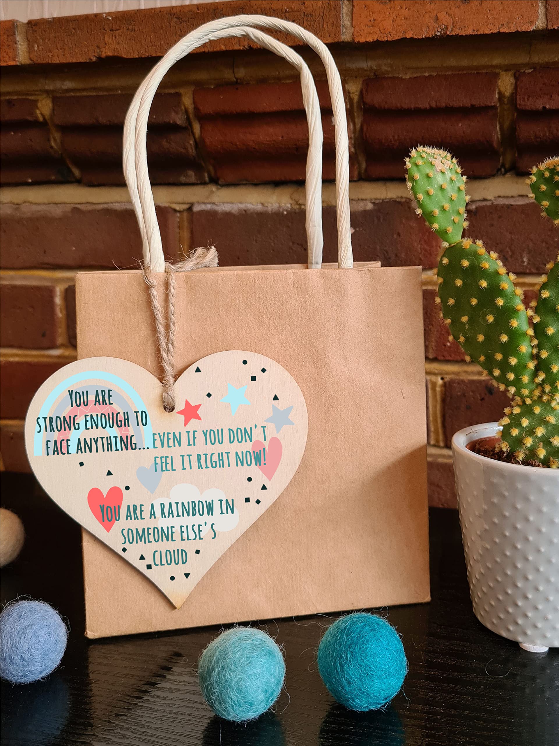 The Plum Penguin You Are Strong Enough to Face Anything Rainbow Inspirational Hanging Heart Wooden Decoration Gift Card Alternative