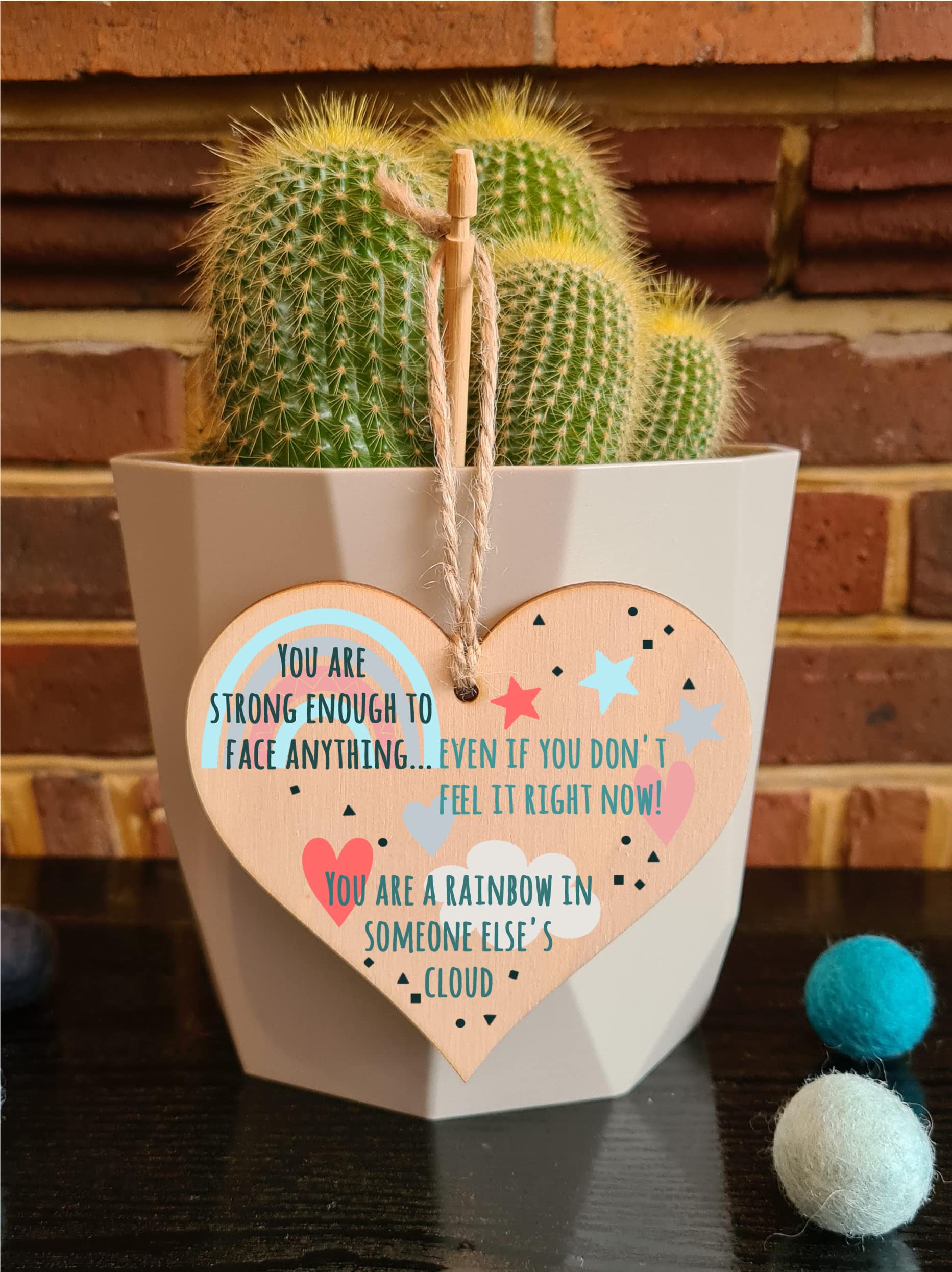 The Plum Penguin You Are Strong Enough to Face Anything Rainbow Inspirational Hanging Heart Wooden Decoration Gift Card Alternative