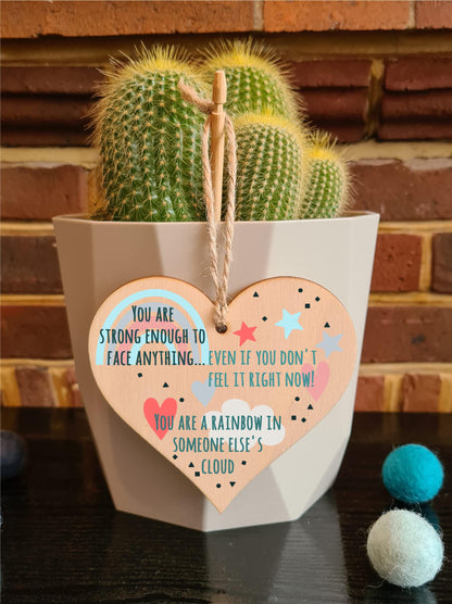 The Plum Penguin You Are Strong Enough to Face Anything Rainbow Inspirational Hanging Heart Wooden Decoration Gift Card Alternative