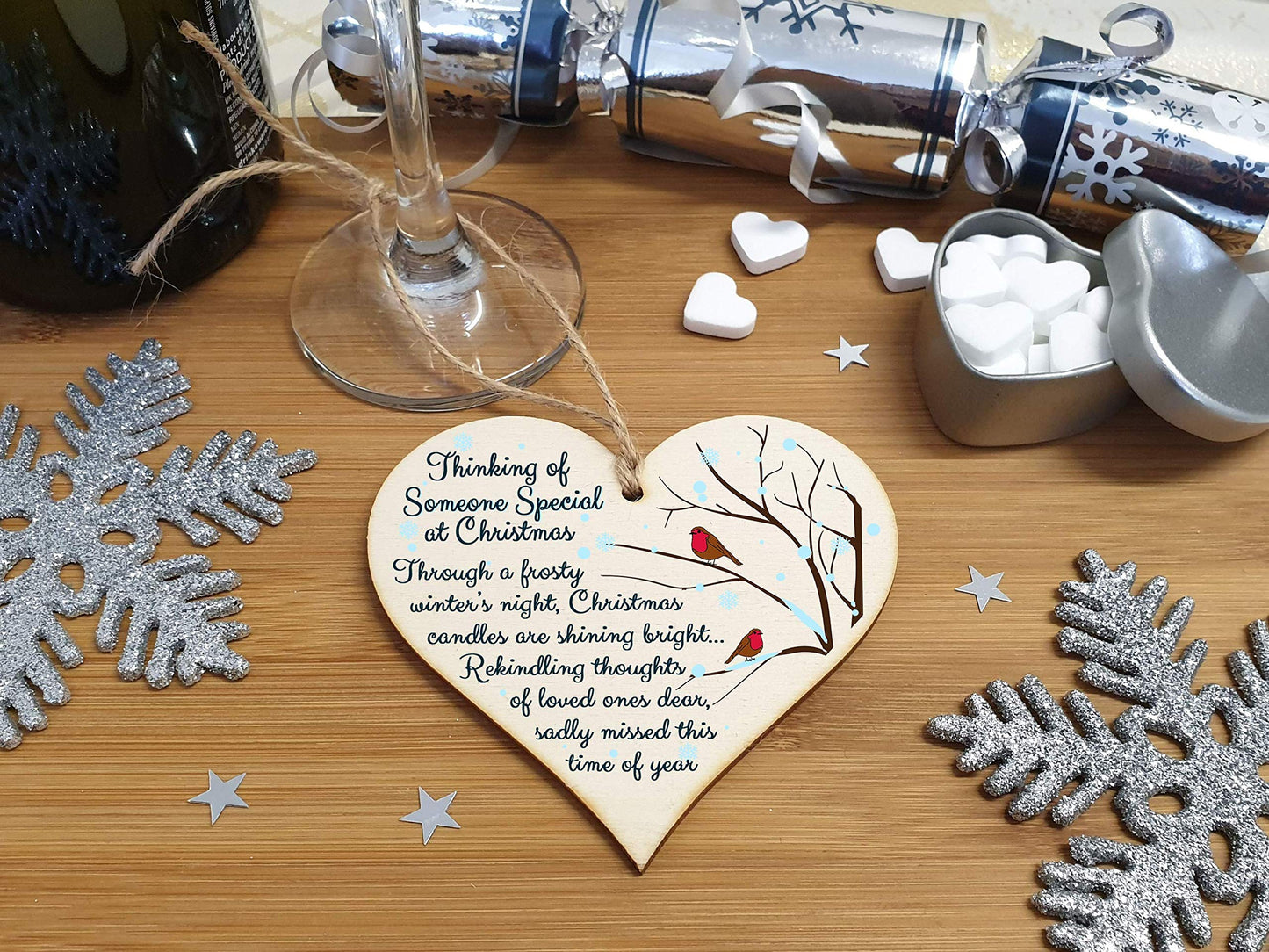 The Plum Penguin Handmade Wooden Christmas Hanging Heart Plaque Gift Thing of someone special sentimental missing you rememberance lost loved ones tree decoration