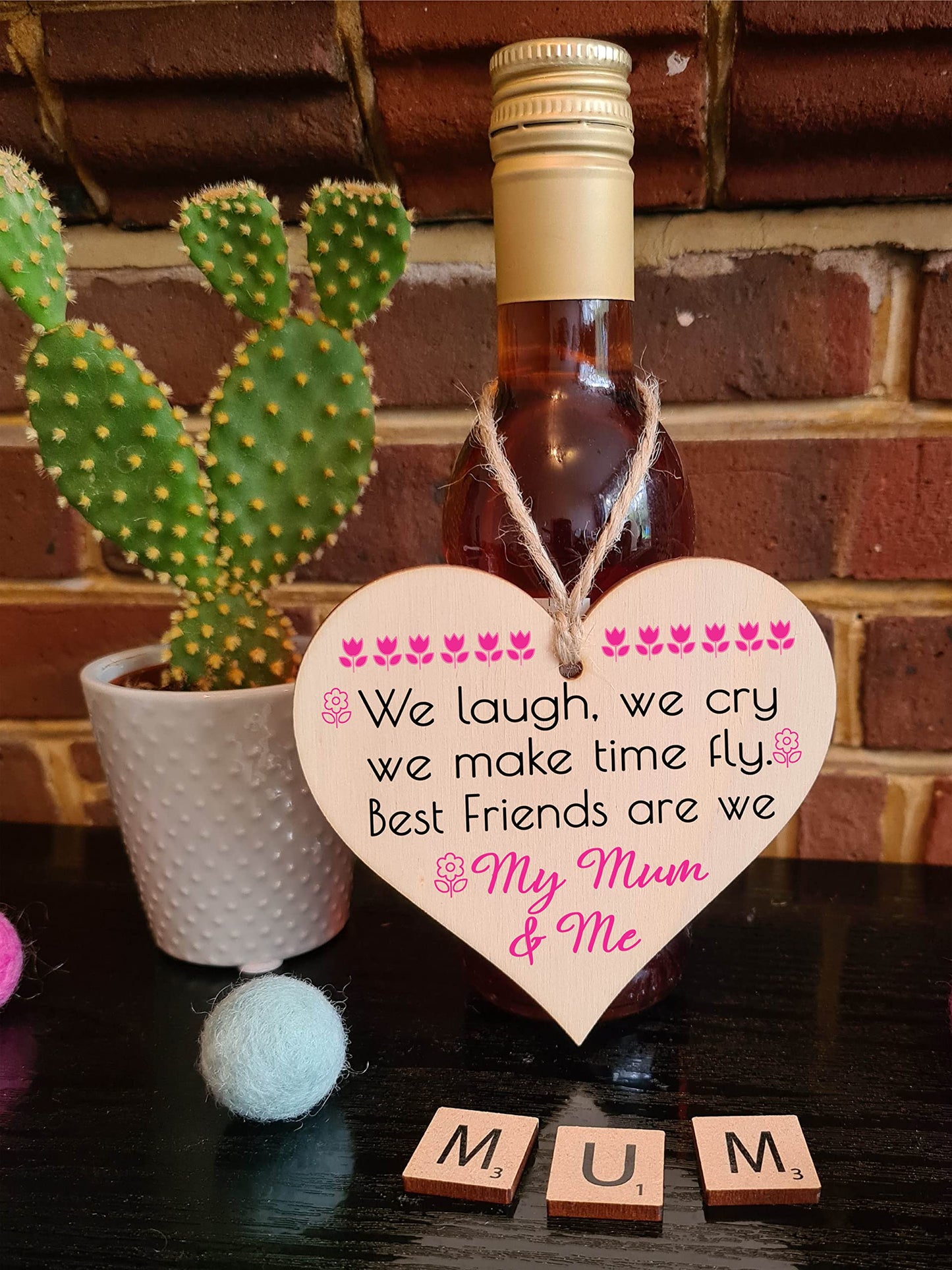 Handmade Wooden Hanging Heart Plaque Gift for Mum and Daughters Best Friends Loving Thoughtful Present