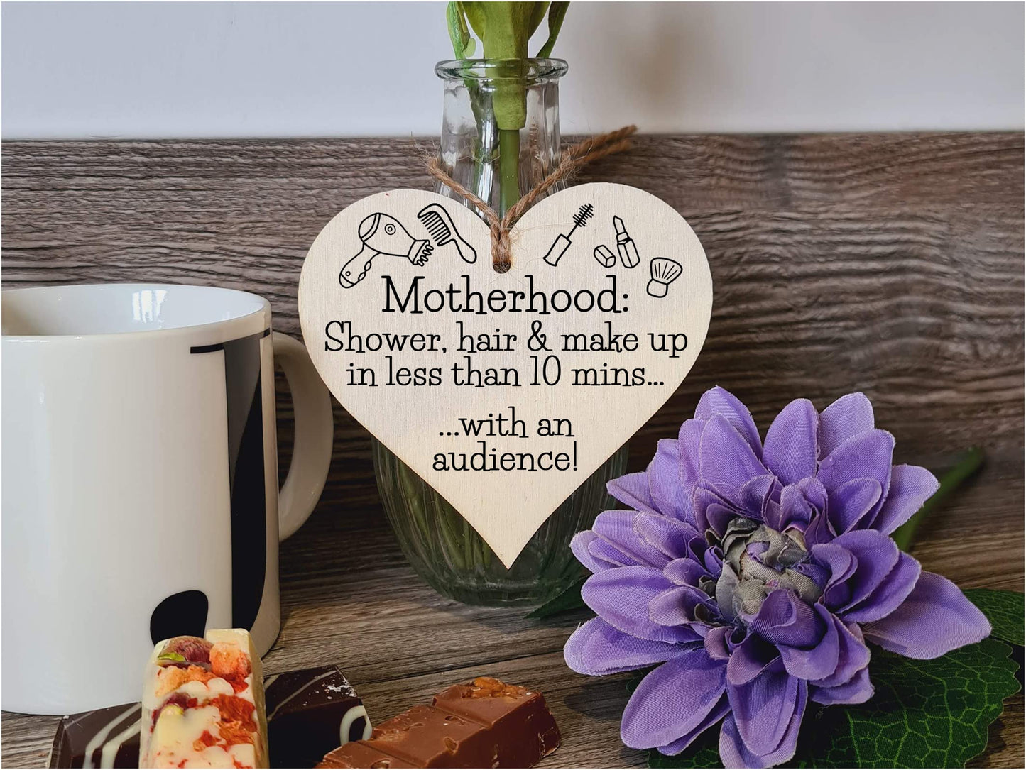 Handmade Wooden Hanging Heart Plaque Gift for Mum Funny Gift about Motherhood