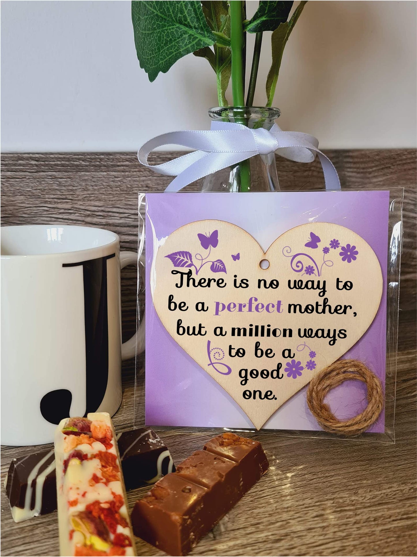 Handmade Wooden Hanging Heart Plaque Gift for Mum Loving Thoughtful Present