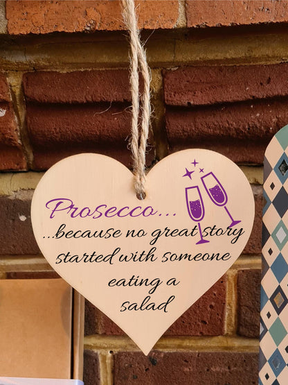 Handmade Wooden Hanging Heart Plaque Gift Perfect for Prosecco Lovers Novelty Funny Keepsake