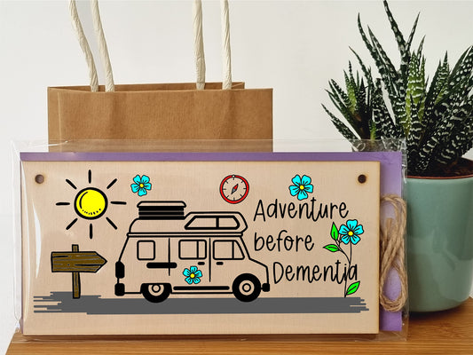 The Plum Penguin Handmade Wooden Hanging Wall Plaque Adventure Before Dementia Fun Camping Gift Adventure Sign for Caravan Camper
