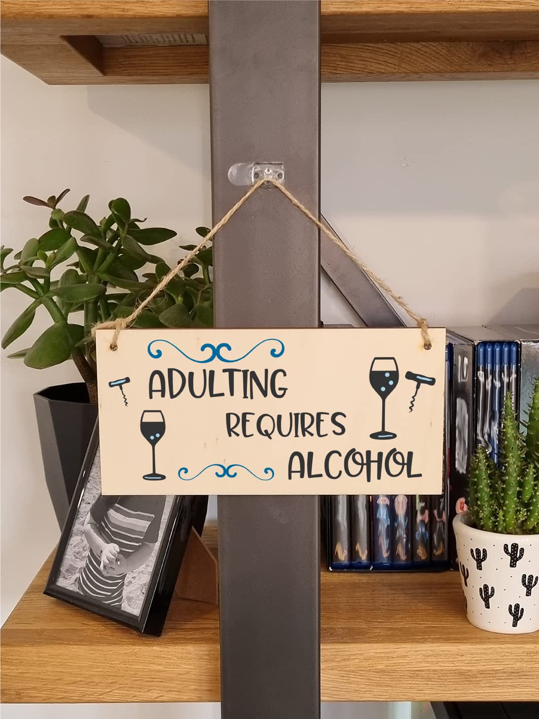 The Plum Penguin Handmade Wooden Hanging Wall Plaque Adulting Requires Alcohol Funny Novelty Sign Home Bar Friendship Gift