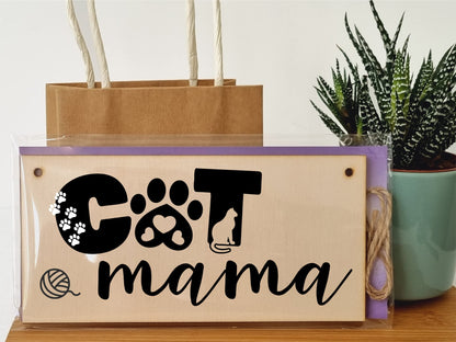 The Plum Penguin Handmade Wooden Hanging Wall Plaque Cat Mama Cute Funny Gift Pet Lover Cat Mum Parent Mother's Day