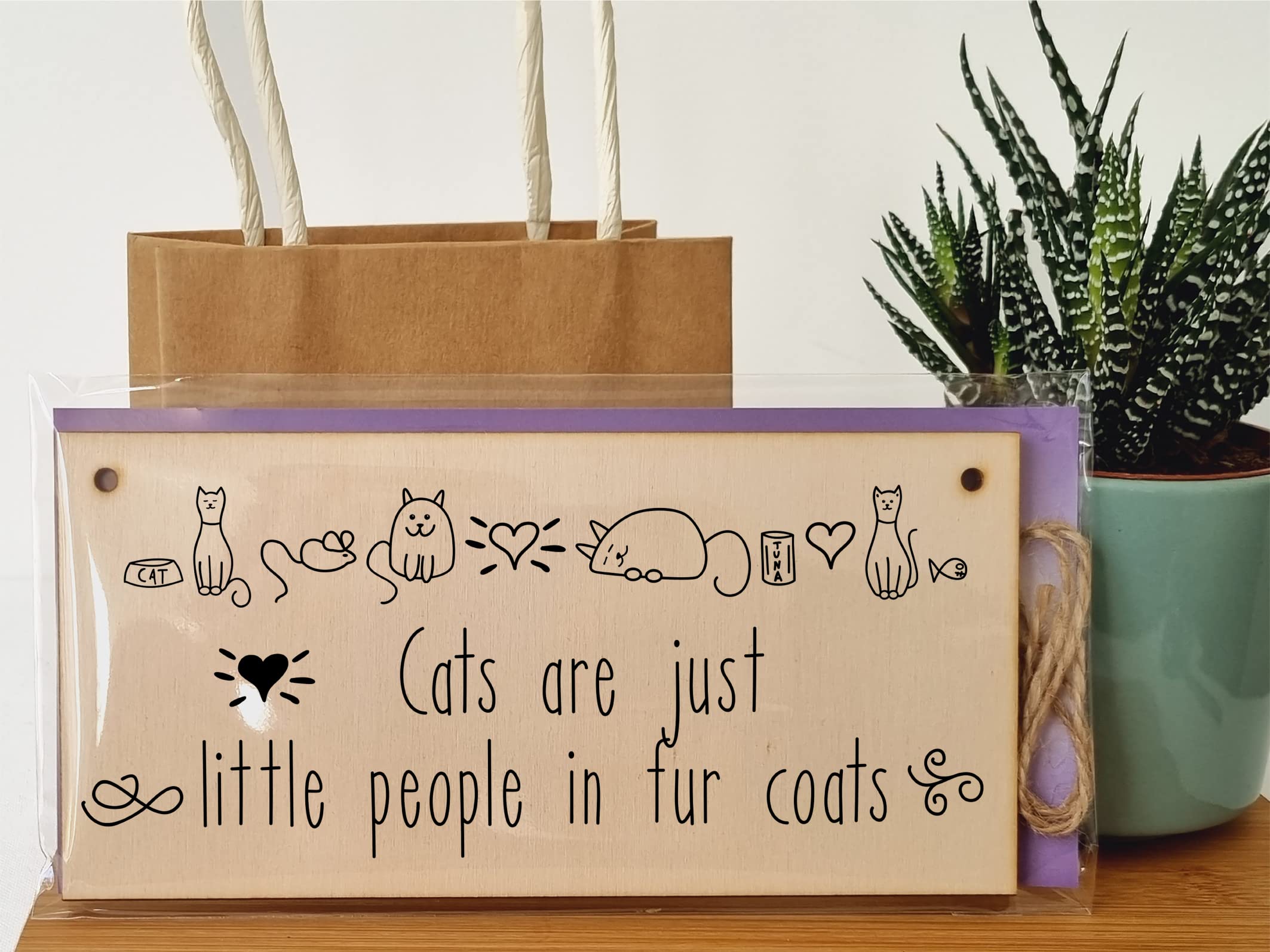 The Plum Penguin Handmade Wooden Hanging Wall Plaque Cats Are Little People Fur Coats Funny Cute Sign Pet Lover Cat Mum Dad