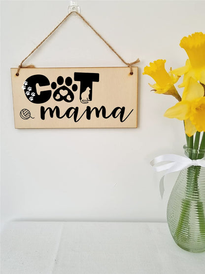 The Plum Penguin Handmade Wooden Hanging Wall Plaque Cat Mama Cute Funny Gift Pet Lover Cat Mum Parent Mother's Day