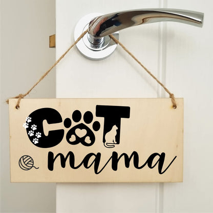 The Plum Penguin Handmade Wooden Hanging Wall Plaque Cat Mama Cute Funny Gift Pet Lover Cat Mum Parent Mother's Day