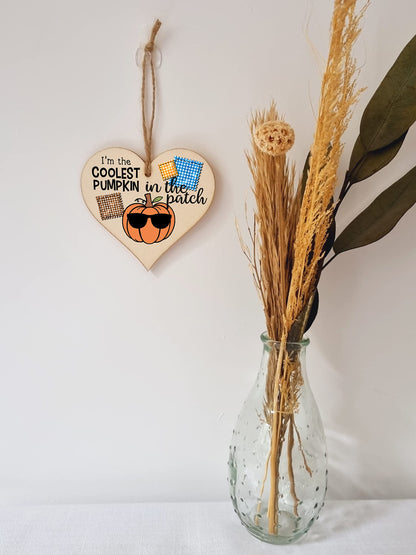 Coolest Pumpkin Patch Baby Boy Cute Autumn Seasonal Hanging Heart Wooden Decoration Gift Card Alternative New Baby Nursery