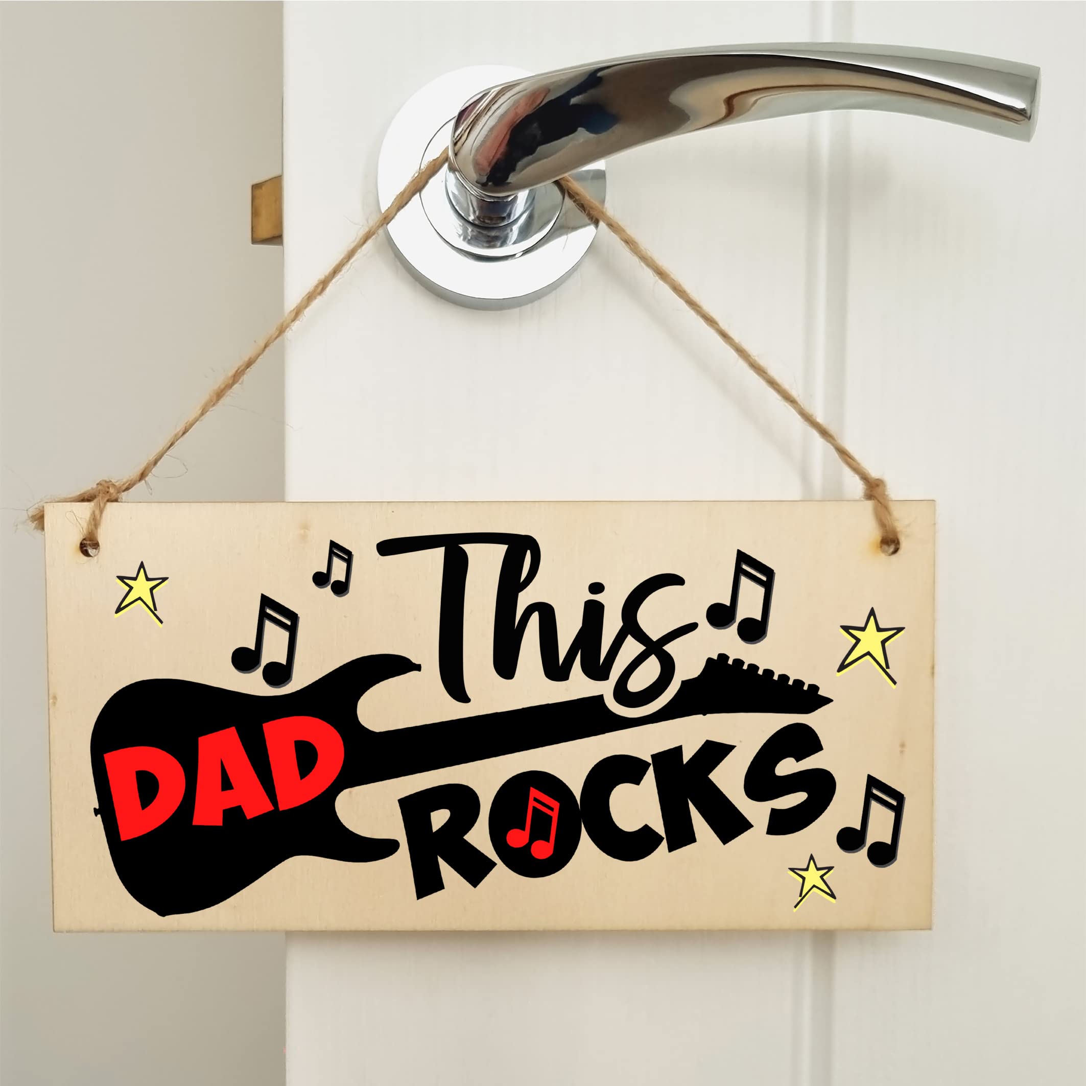 The Plum Penguin Handmade Wooden Hanging Wall Plaque This Dad Rocks Fun Guitar Music Novelty Sign Man Cave Office