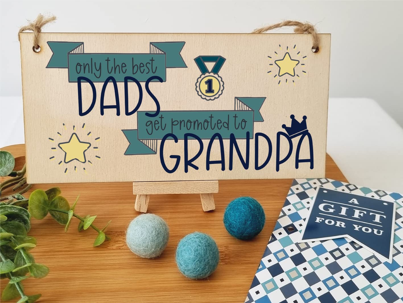 The Plum Penguin Handmade Wooden Hanging Wall Plaque Best Dads Get Promoted to Grandpa Sentimental Gift Father's Day Man Cave