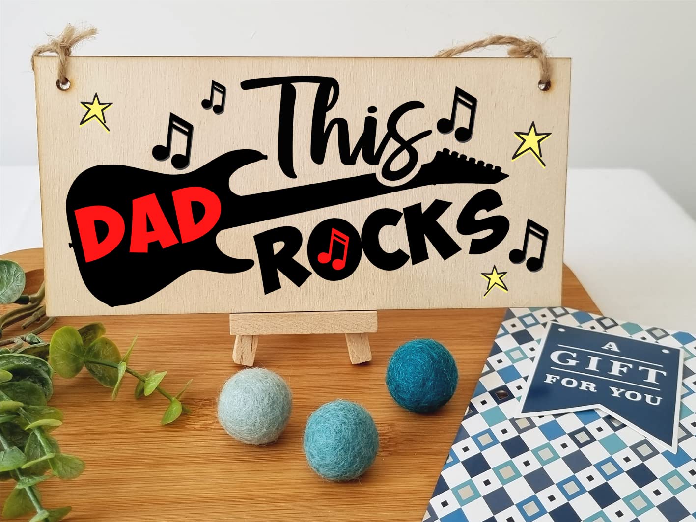 The Plum Penguin Handmade Wooden Hanging Wall Plaque This Dad Rocks Fun Guitar Music Novelty Sign Man Cave Office