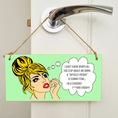 The Plum Penguin Handmade Wooden Hanging Wall Plaque I Don't Know Why Difficult Constant Delight Funny Rude Joke Novelty Sign