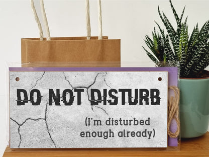 The Plum Penguin Handmade Wooden Hanging Wall Plaque Do Not Disturb Sign I'm Disturbed Already Funny Rude Joke Novelty Gift