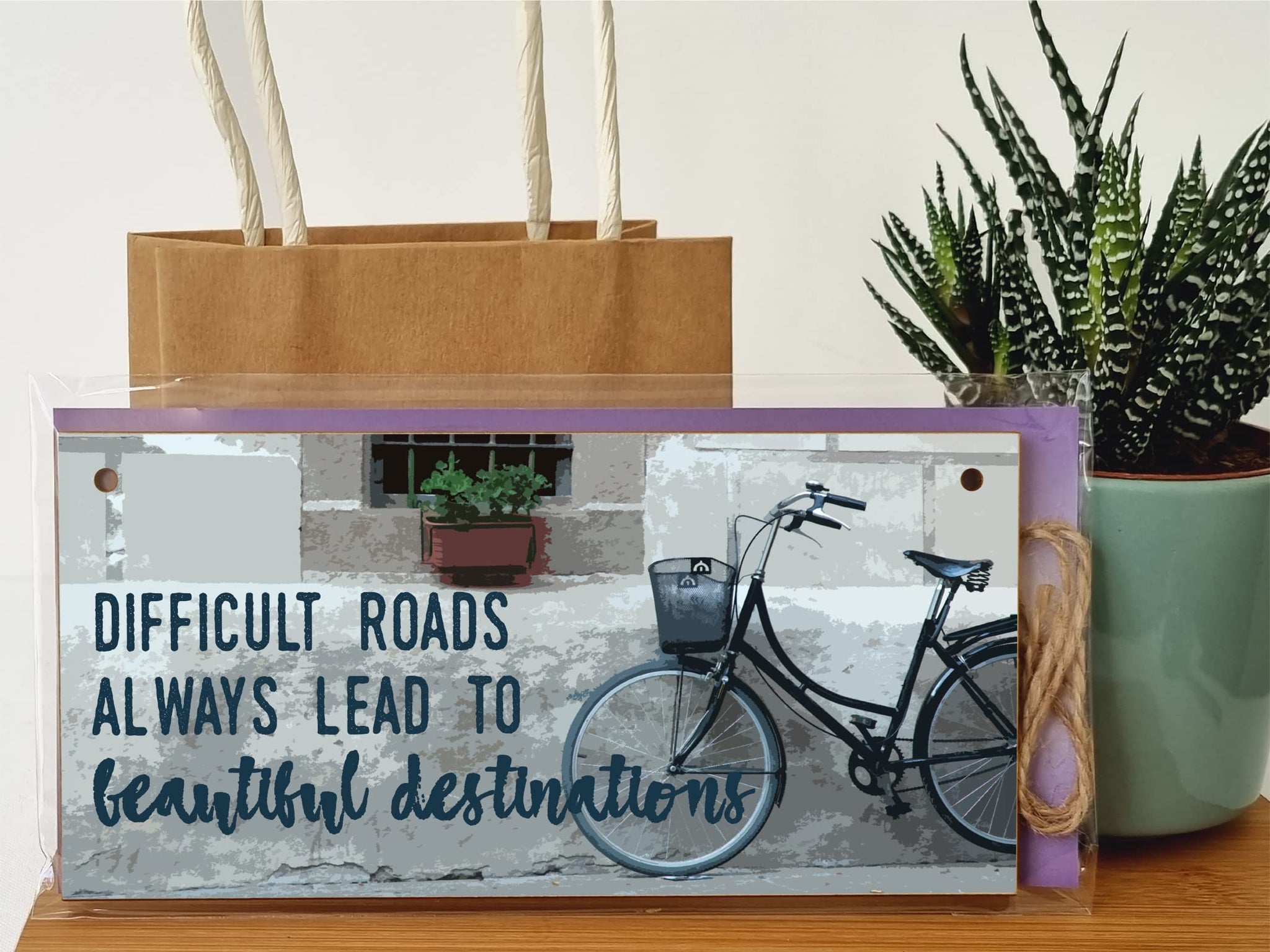 The Plum Penguin Handmade Wooden Hanging Wall Plaque Difficult Roads Lead to Beautiful Destinations Adventure Inspirational Sign