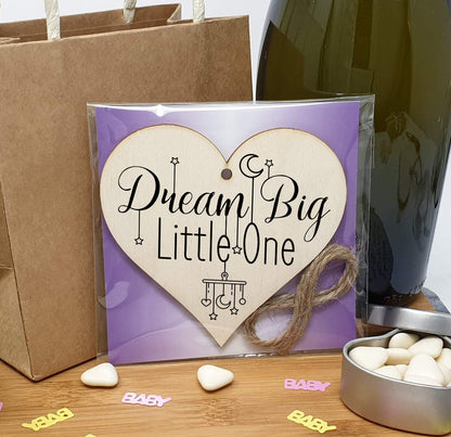 The Plum Penguin Handmade Wooden Hanging Heart Plaque Gift Dream Big Little One new baby present nursery wall decoration new parents