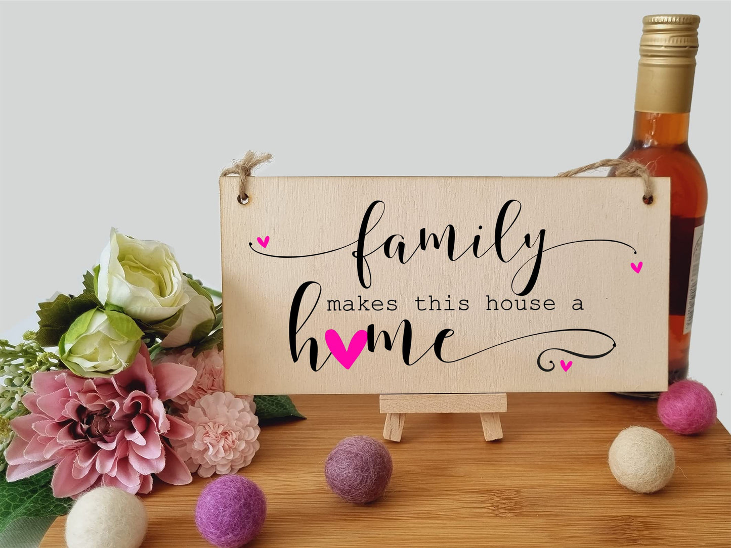 The Plum Penguin Handmade Wooden Hanging Wall Plaque Family Makes this Houose a Home Decorative Sentimental Sign Gift Family