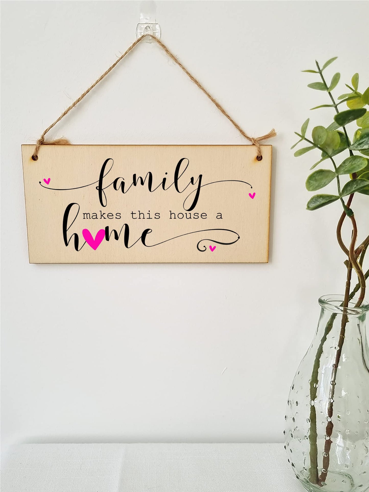 The Plum Penguin Handmade Wooden Hanging Wall Plaque Family Makes this Houose a Home Decorative Sentimental Sign Gift Family