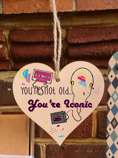 The Plum Penguin Handmade Wooden Hanging Heart Plaque Gift Not Old Retro 80s 90s Funny Birthday Card Alternative Wall Hanger Bottle Decoration
