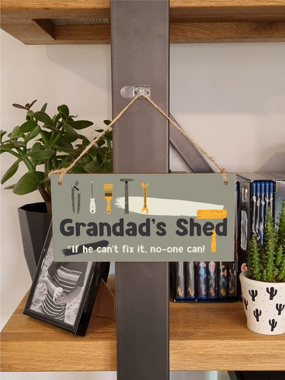 The Plum Penguin Handmade Wooden Hanging Wall Plaque Grandad's Shed If He Can't Fix It No One Can Funny Novelty Sign Shed Man Cave