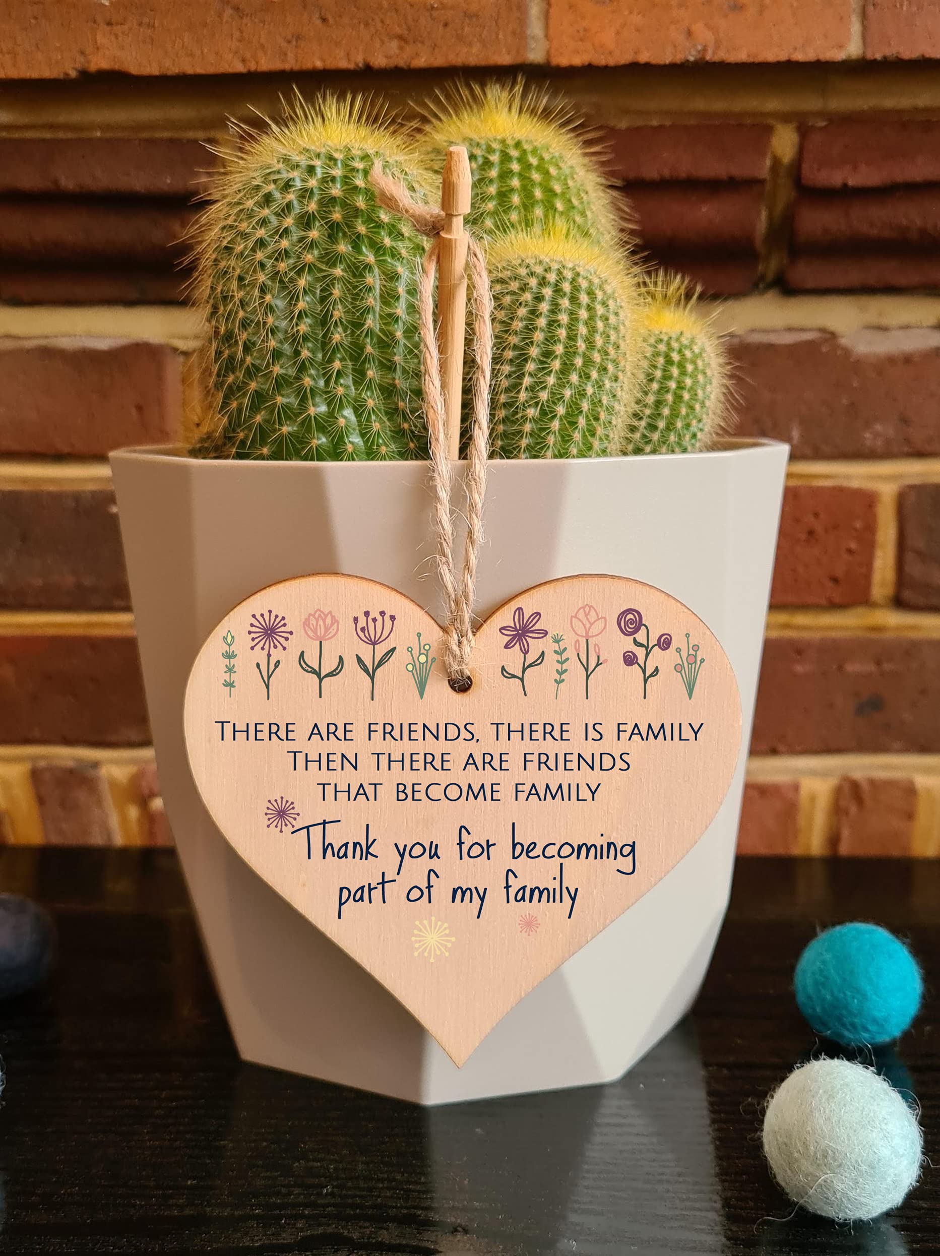 The Plum Penguin Handmade Wooden Hanging Heart Plaque Gift Friends Become Family Thank You Inspirational Wall Hanger Card Alternative Friendship Family