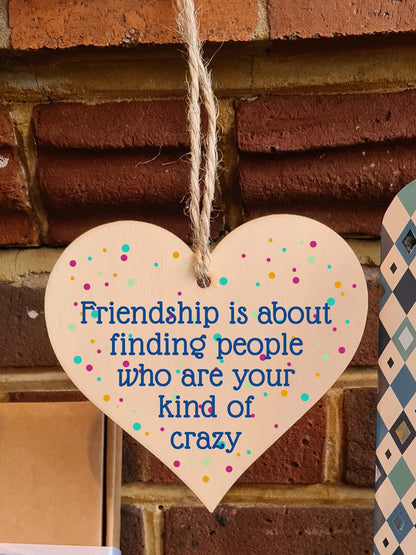 The Plum Penguin Handmade Wooden Hanging Heart Plaque Gift Friendship Your Kind of Crazy Funny Wall hanger Friend Colleague Present Card Alternative