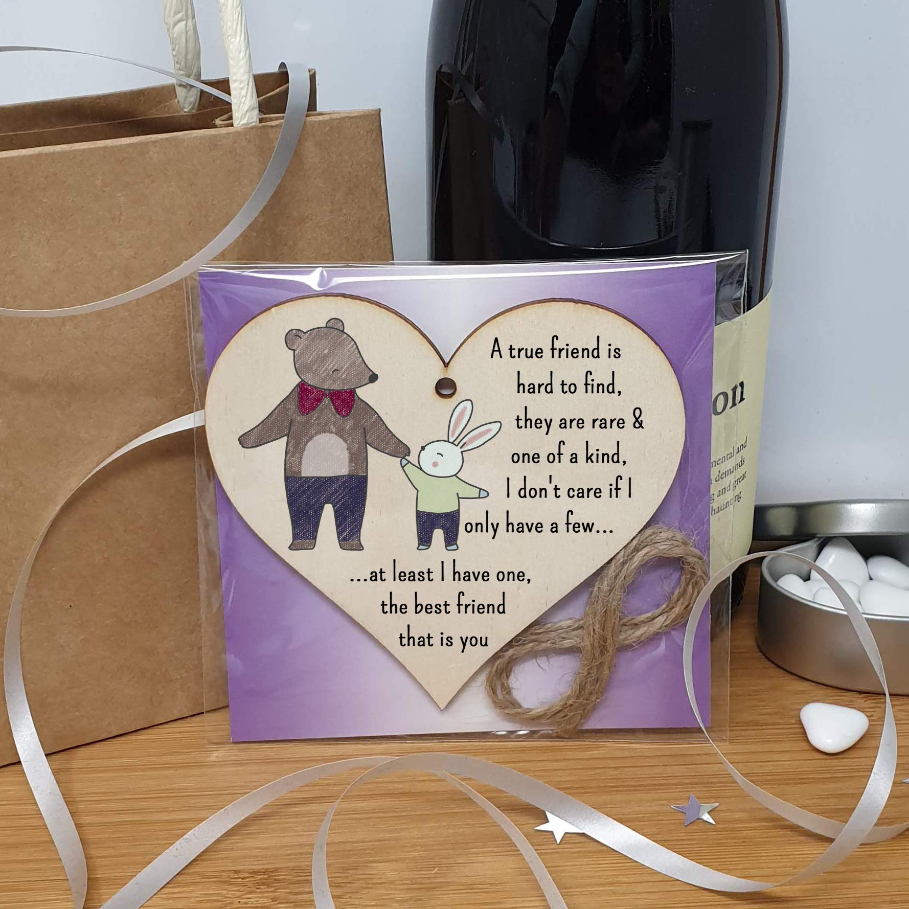 The Plum Penguin Handmade Wooden Hanging Heart Plaque Gift A true friend is hard to find best friend is you cute wall hanger card alternative for absent friends hand drawn design