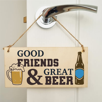 The Plum Penguin Good Friends Great Beer Funny Novelty Handmade Wooden Hanging Wall Plaque Gift Home Bar Man Cave Sign Decoration