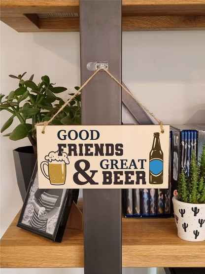 The Plum Penguin Good Friends Great Beer Funny Novelty Handmade Wooden Hanging Wall Plaque Gift Home Bar Man Cave Sign Decoration