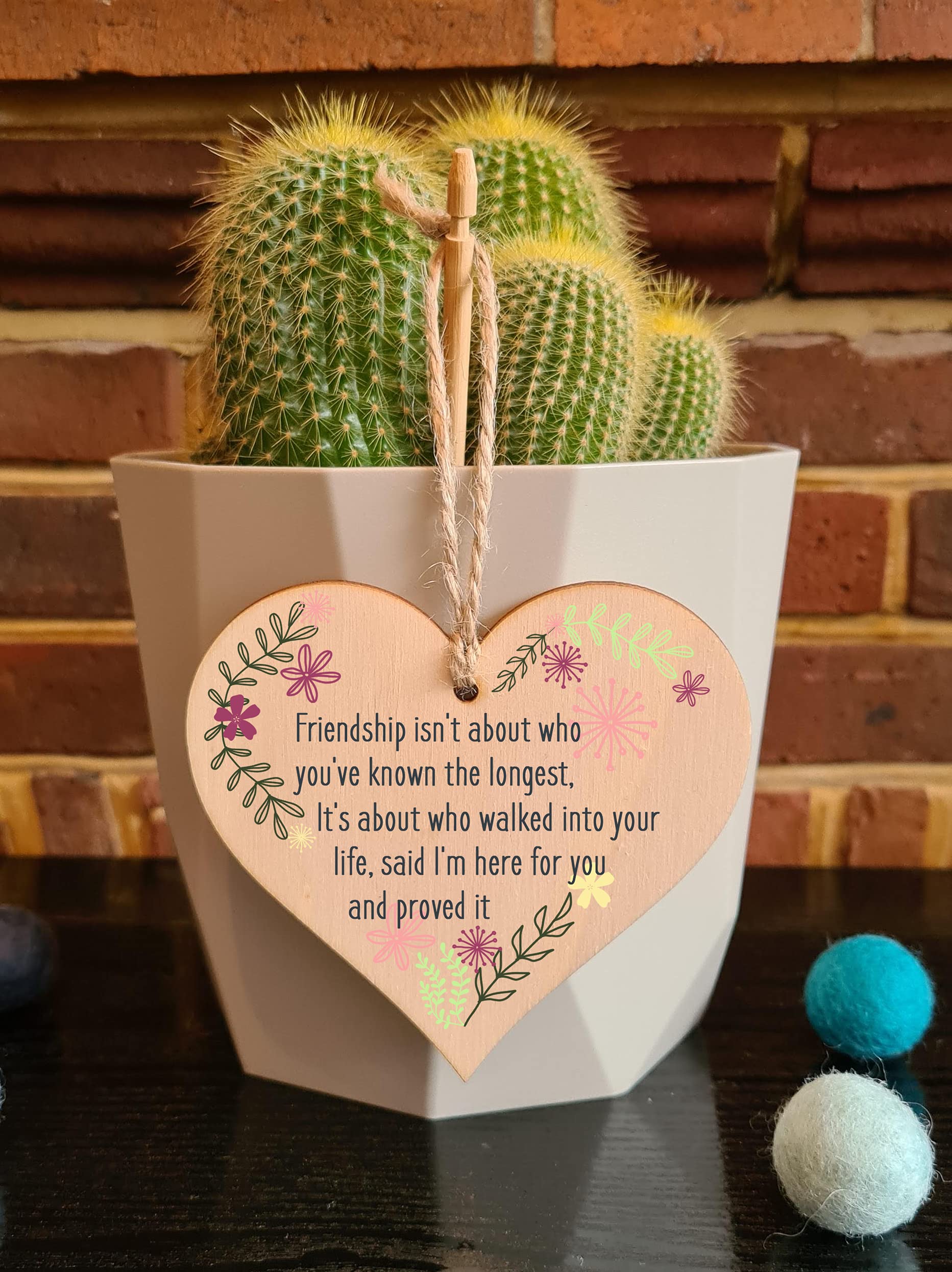 The Plum Penguin Handmade Wooden Hanging Heart Plaque Gift Friend Here To Stay Friendship Wall Hanger Colleague Present Card Alternative